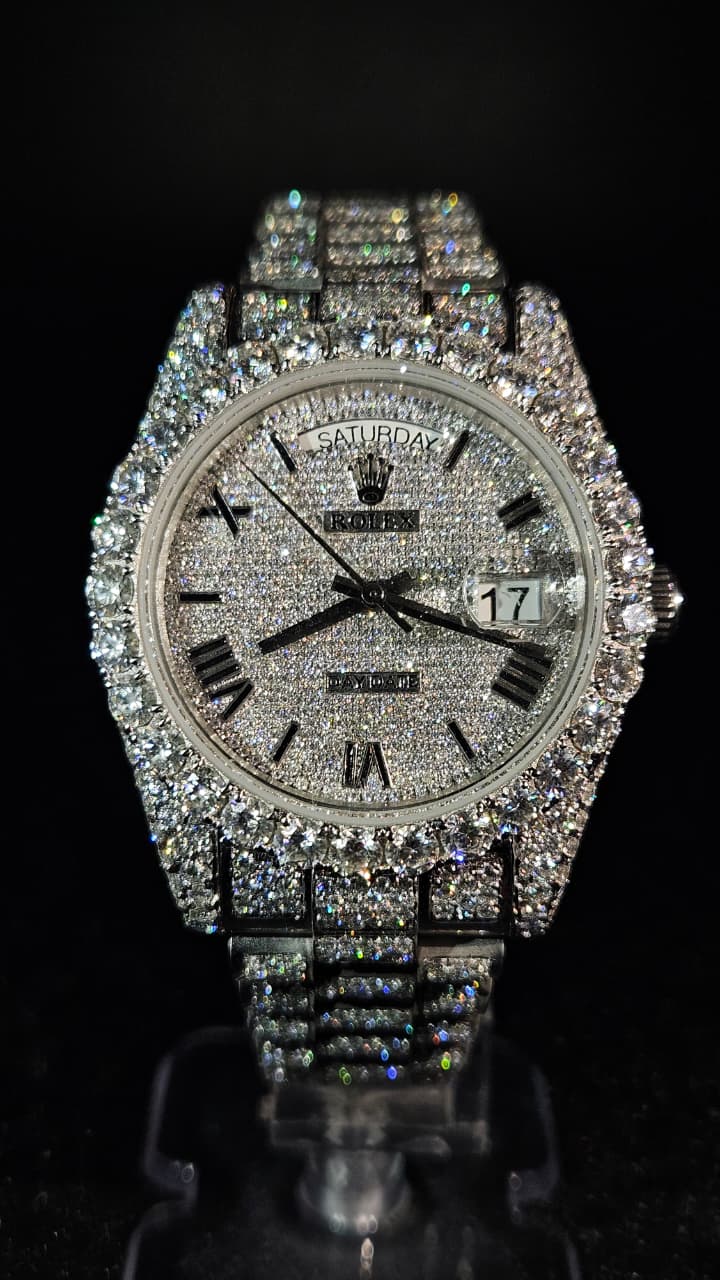 Rolex Day-Date Full Iced Out White Roman Dial President Automatic
