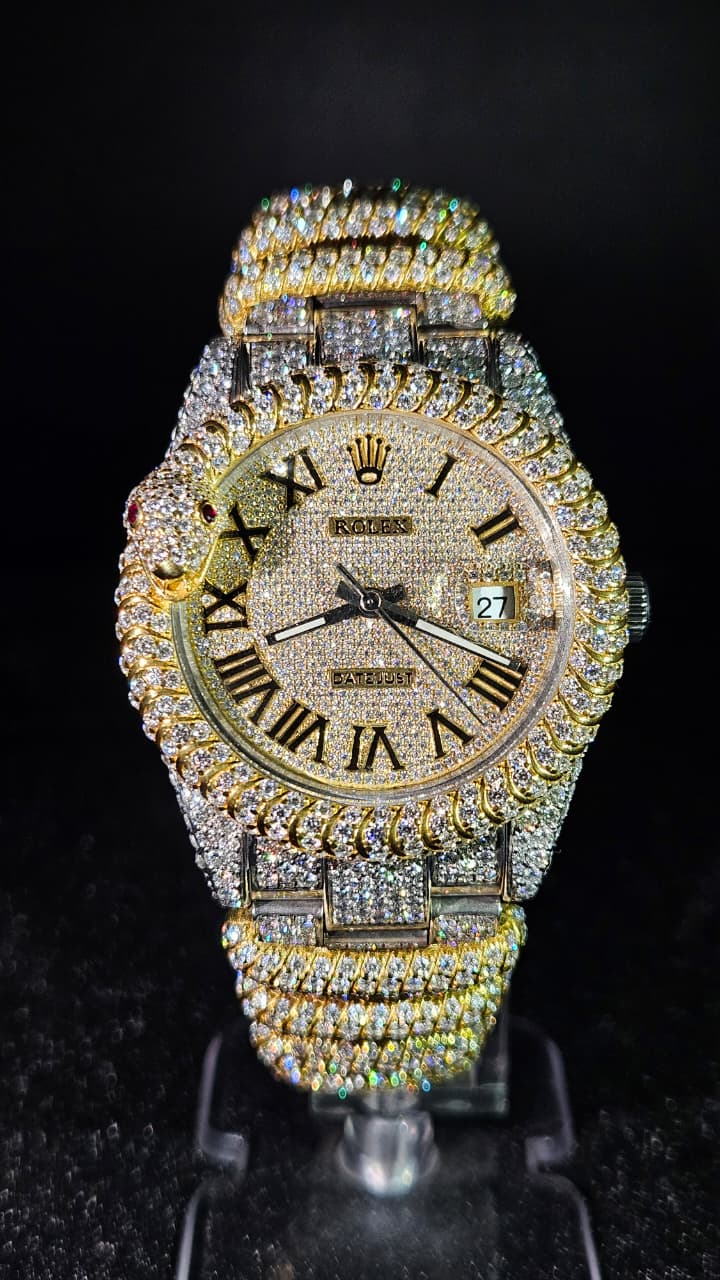 Rolex Datejust Full Iced Out Yelllow Gold & White Oyster Chain Automatic