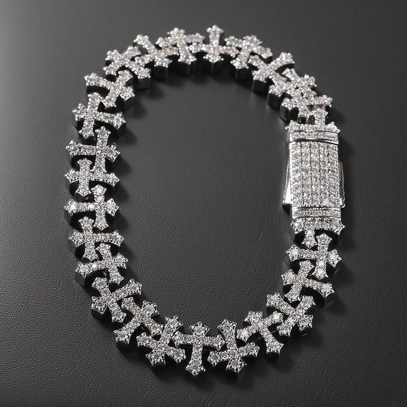 Iced Out Cross Link Bracelet