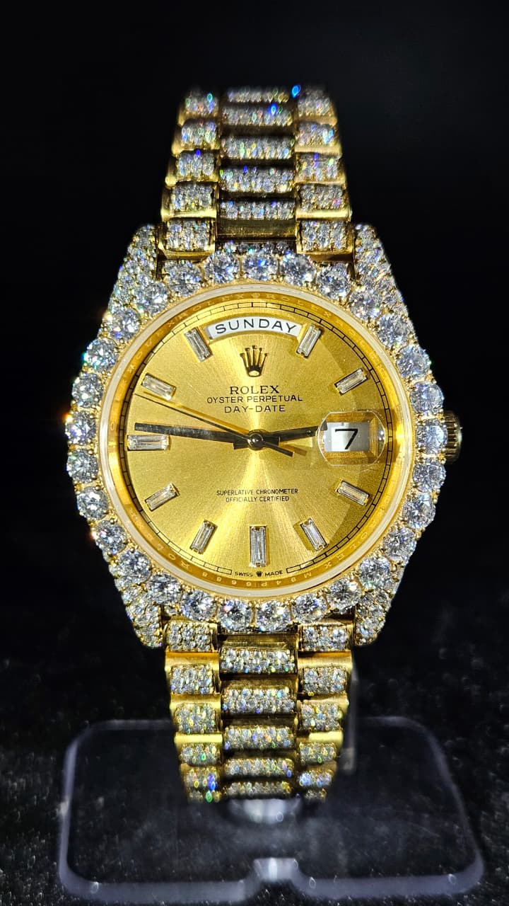 Rolex Day-Date Full Iced Out Yellow Gold Yellow Dial President Automatic