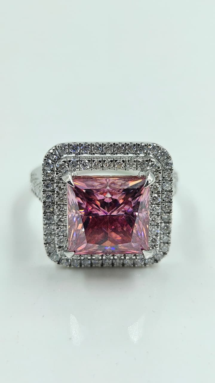 Radiant Pink Sapphire Double Halo Statement Ring