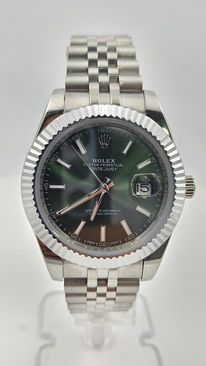 Rolex Datejust Silver Green Dial Jubilee Chain Automatic
