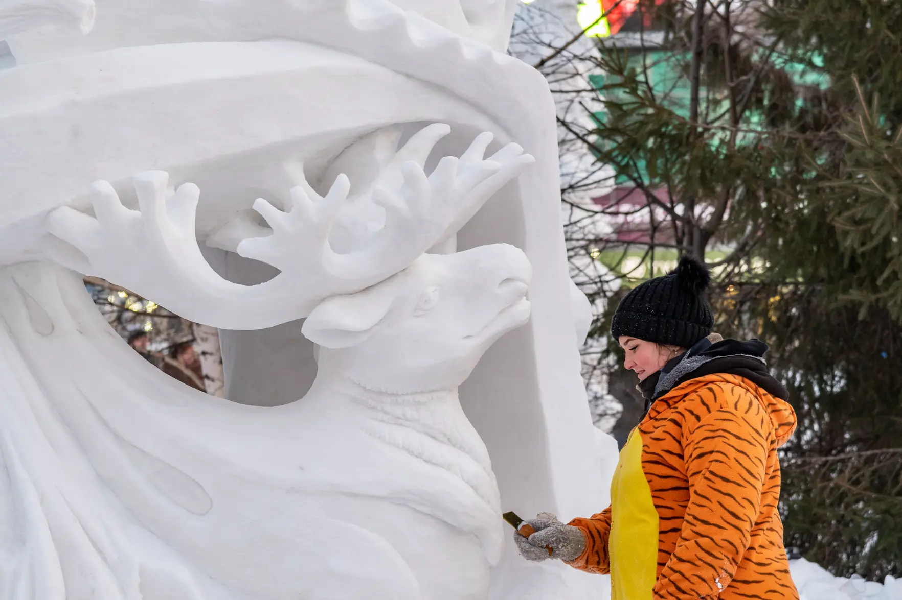 В Коньково появился снежный зоопарк с львом, котом и собаками