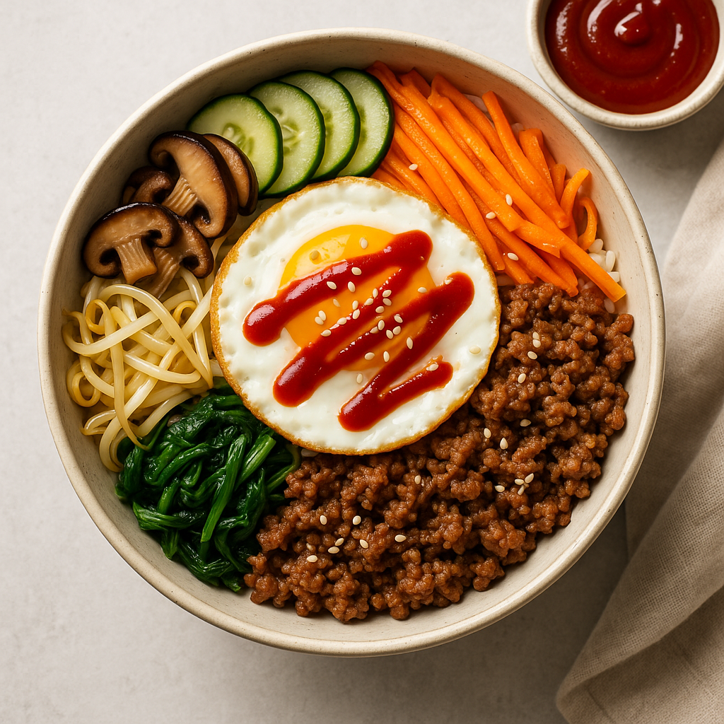 Snabb Koreansk Bibimbap (Koreansk Ris Skål) - Recept med ingredienser och tillagningsinstruktioner