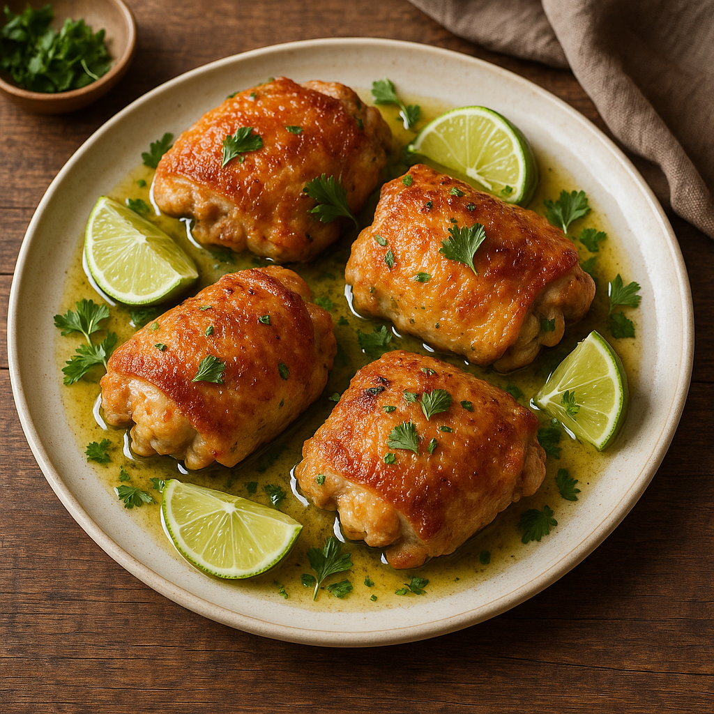 Krispig kyckling med lime-smör - Recept med ingredienser och tillagningsinstruktioner