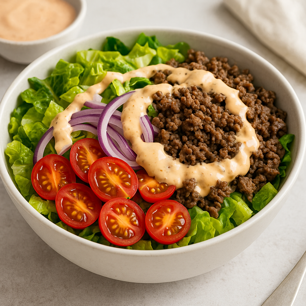 Enkel Burger Bowl - Recept med ingredienser och tillagningsinstruktioner
