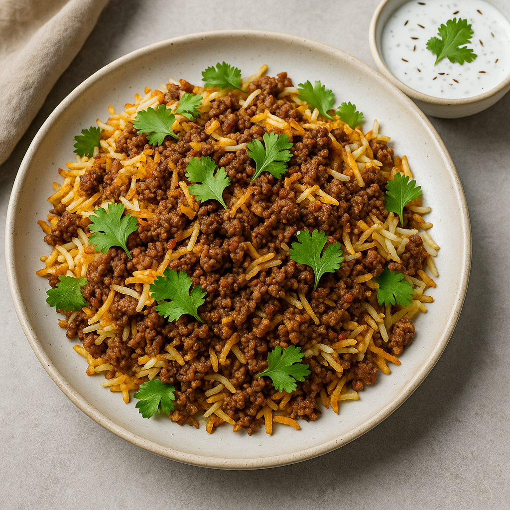 Nötbiryani med spiskumminraita - Recept med ingredienser och tillagningsinstruktioner