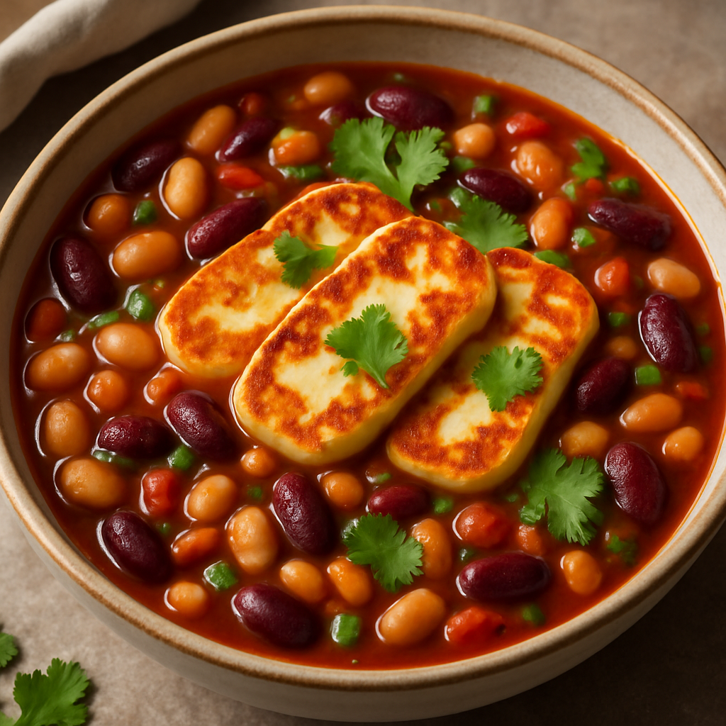 Bön- och halloumistuvning - Recept med ingredienser och tillagningsinstruktioner