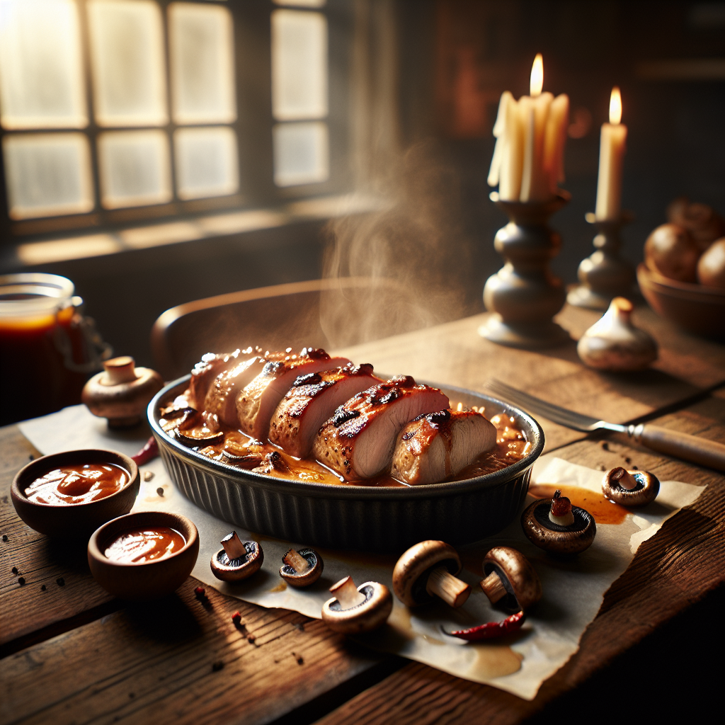 Fläskytterfilé i ugn med grädde, sweet chili och champinjoner