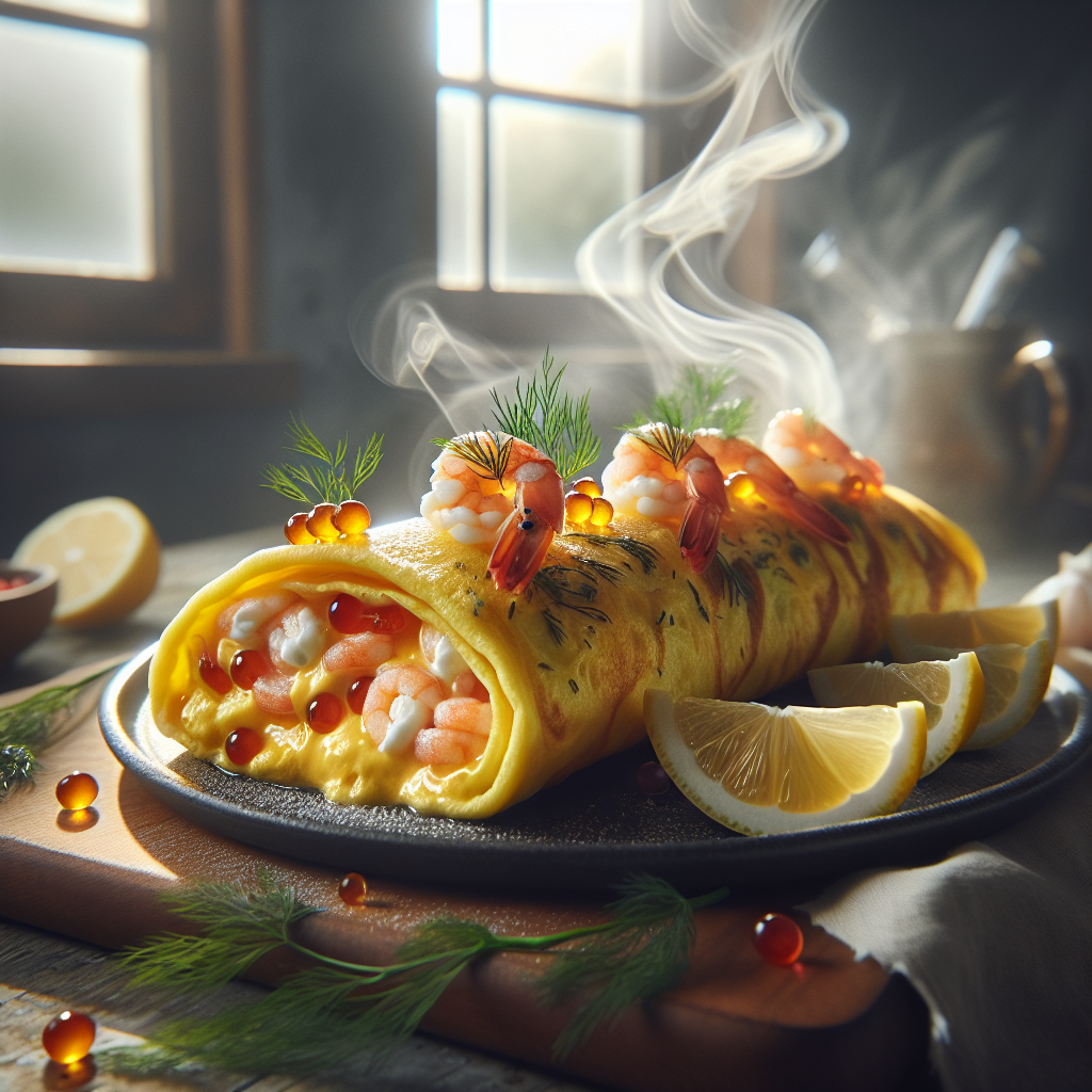 Omelettrulle med krämig räk- och färskostfyllning