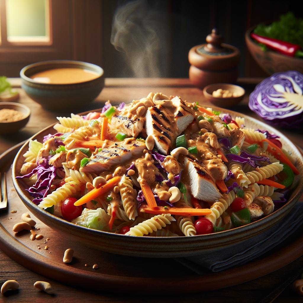 Thailändsk Pastasallad med Kyckling och Jordnötssås