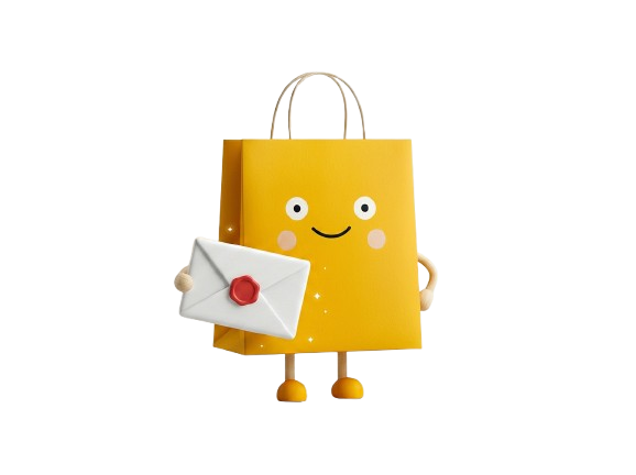 Mascotte Ma-Boutik avec une enveloppe