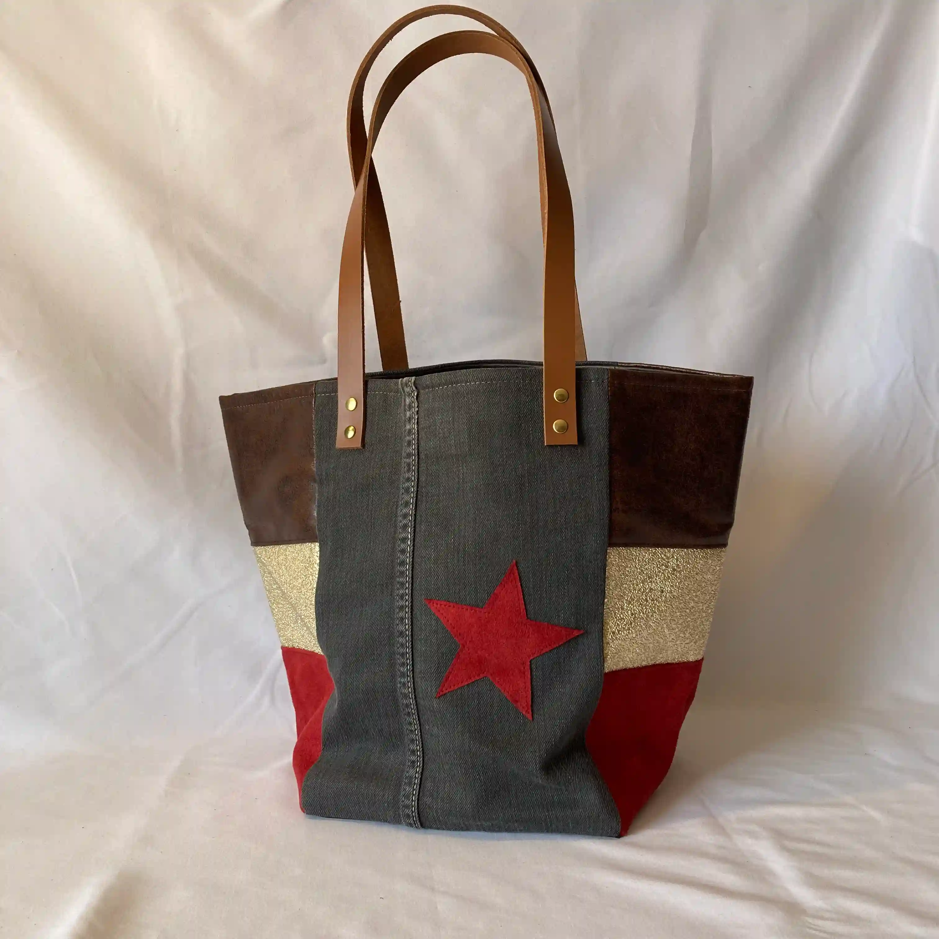 Cabas Jean Rouge et or
