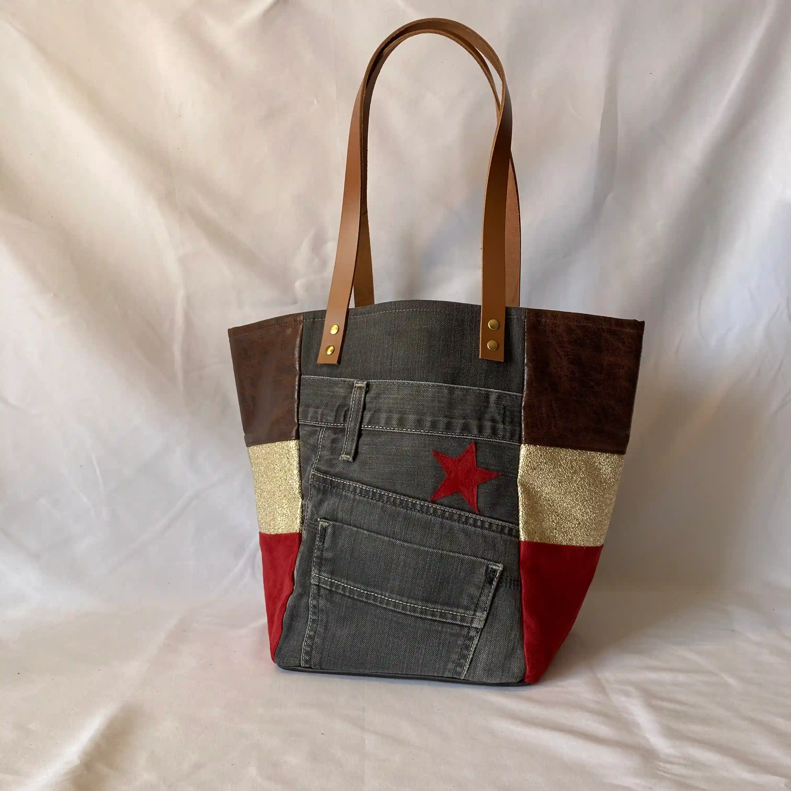 Cabas Jean Rouge et or 2