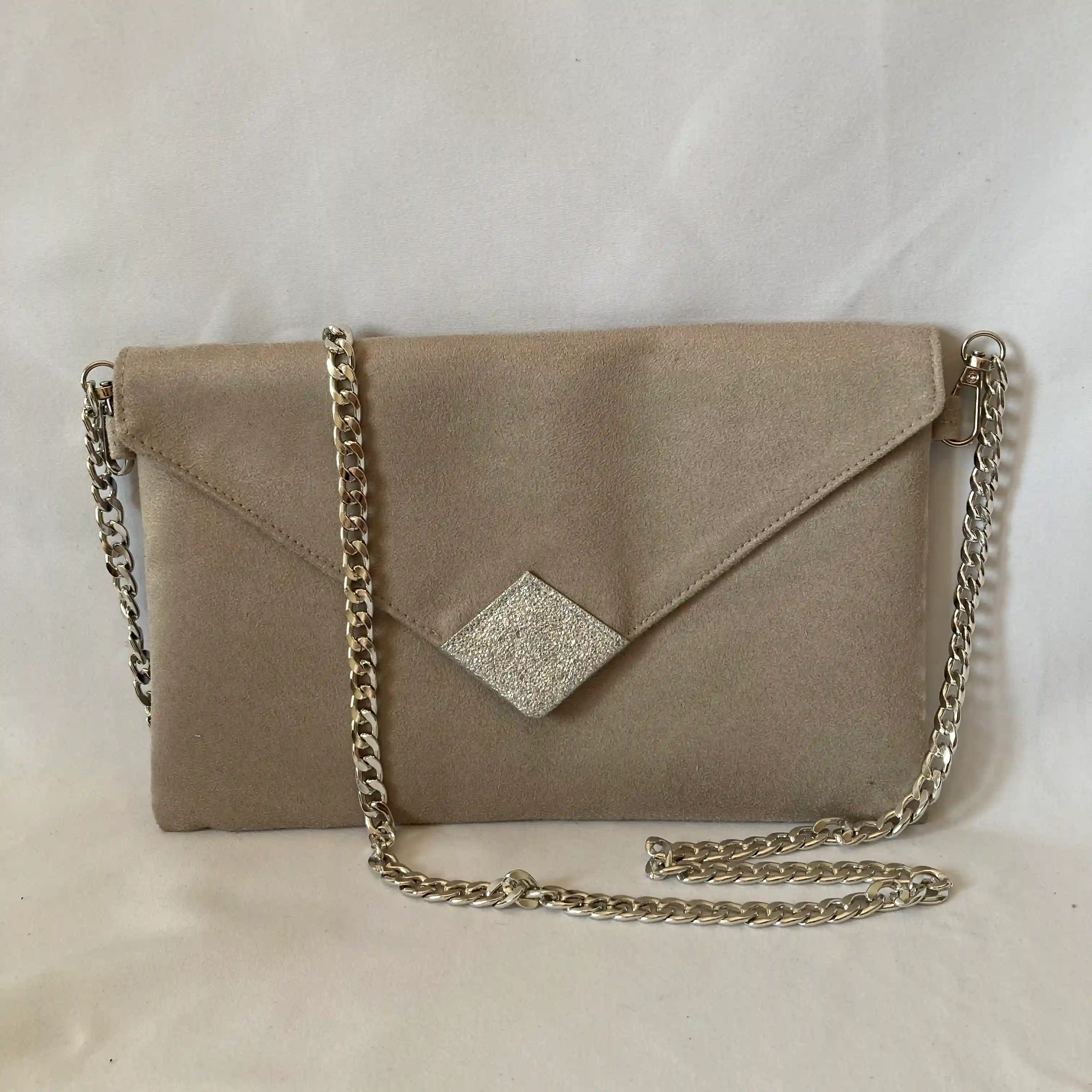 Pochette de soirée taupe et argent