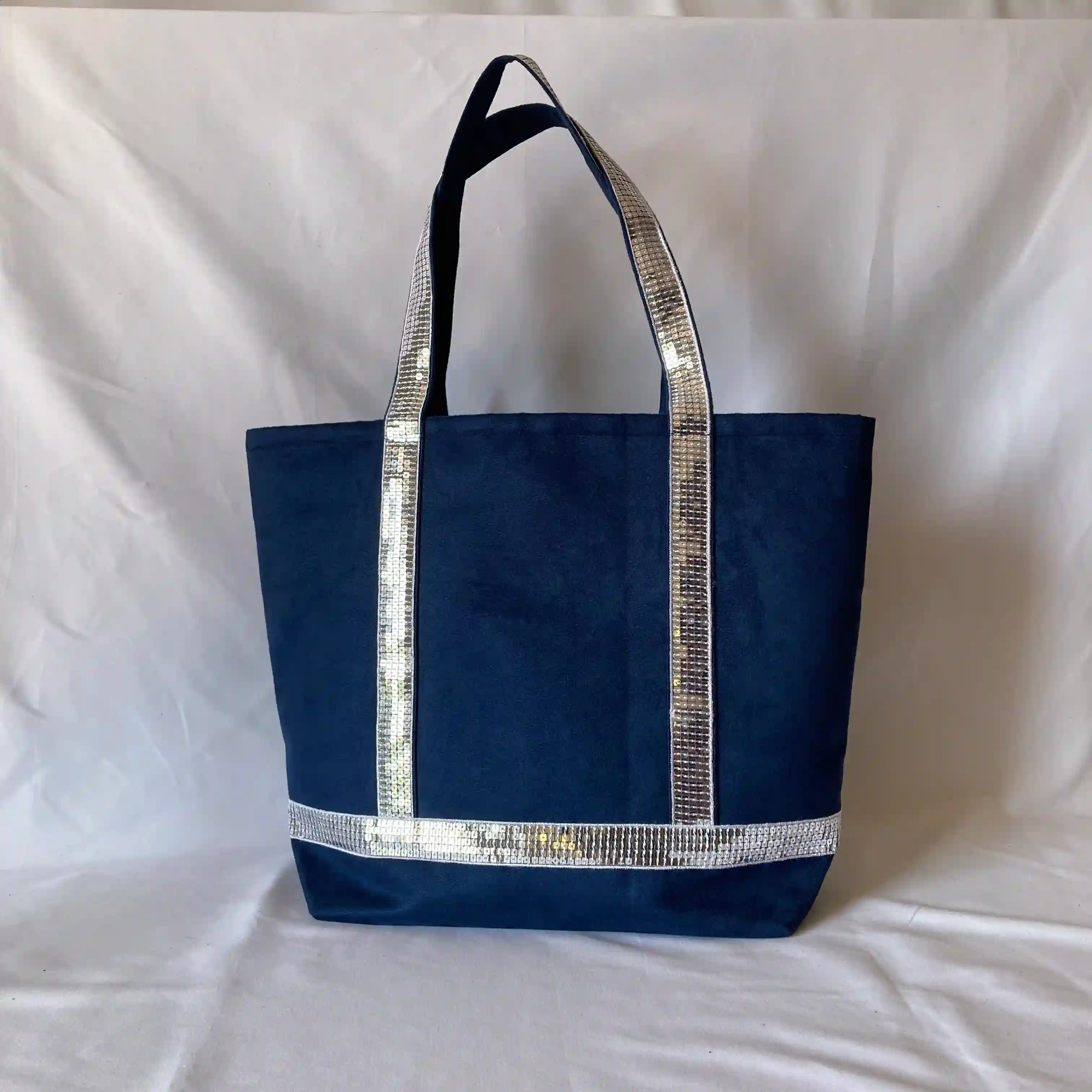 Cabas Bleu marine et sequins argent