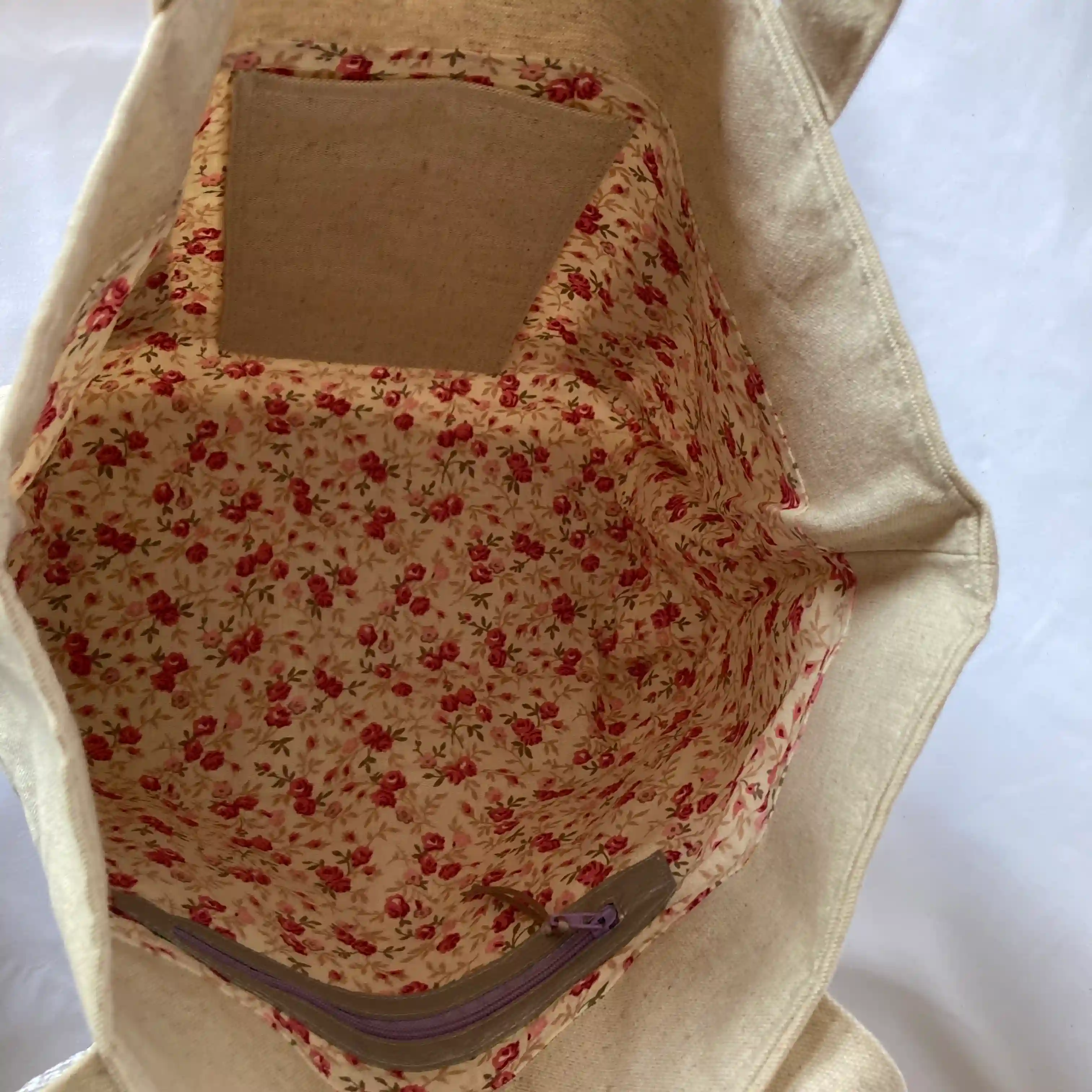 Ensemble cabas et trousse Lin et sequins argent 2