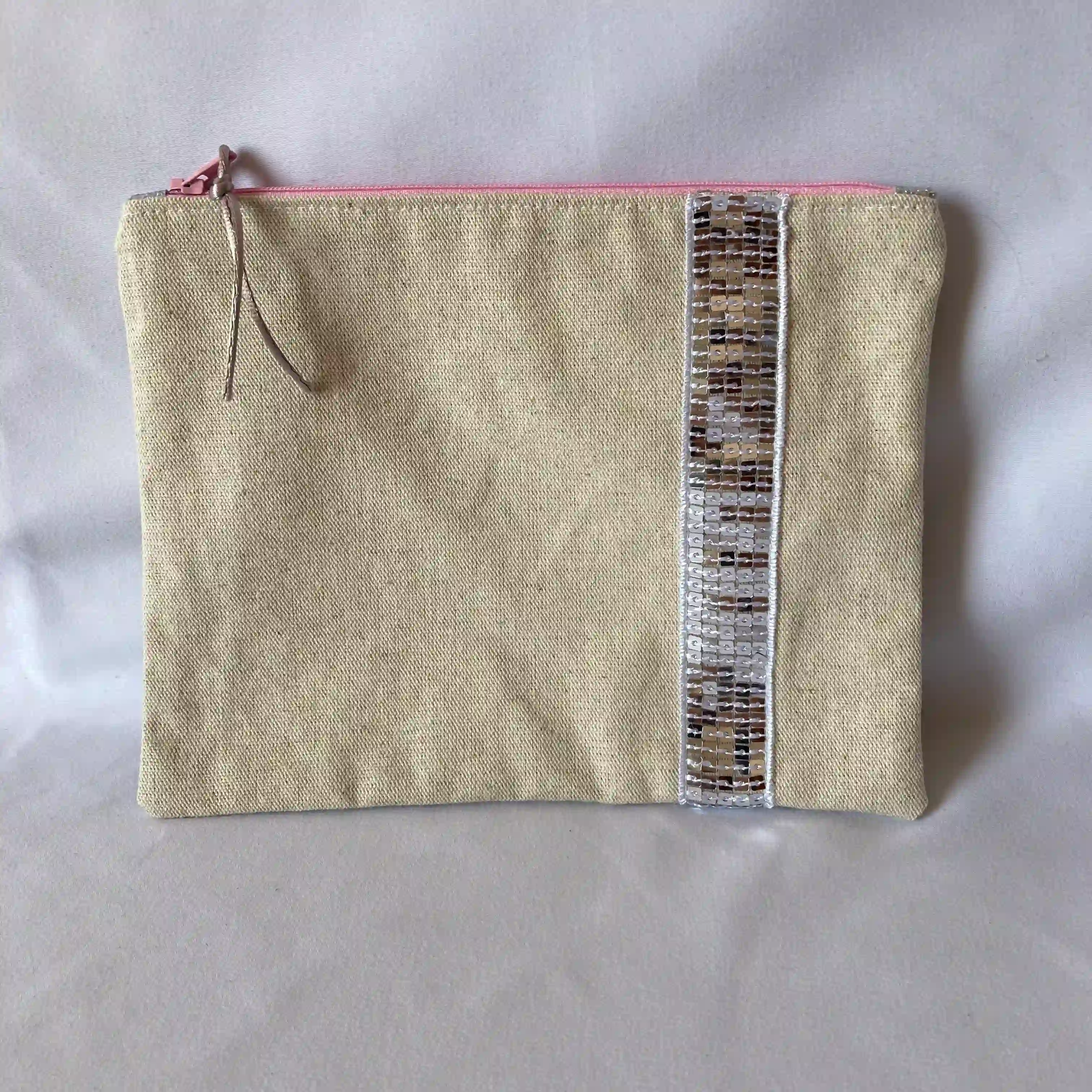 Trousse Lin+Sequins argent 1