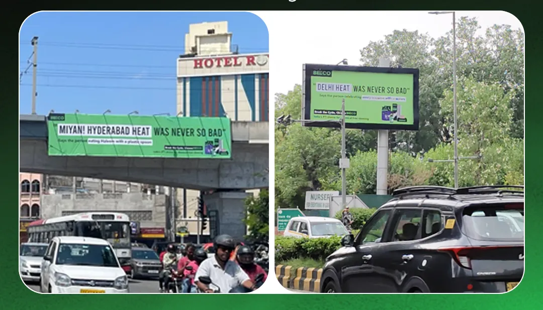 Beco gantry in Hyderabad with the city-specific heat line above the traffic