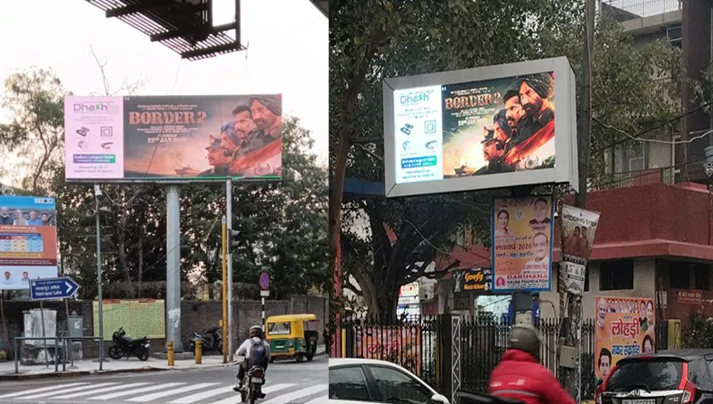 Dhash co-branded outdoor sharing the frame with the film key art on a city street