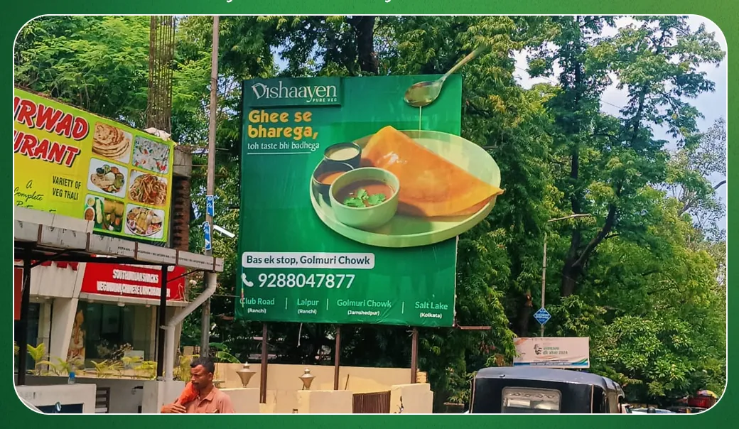 Dishaayen hoarding in Ranchi leading with the dish image and the outlet list