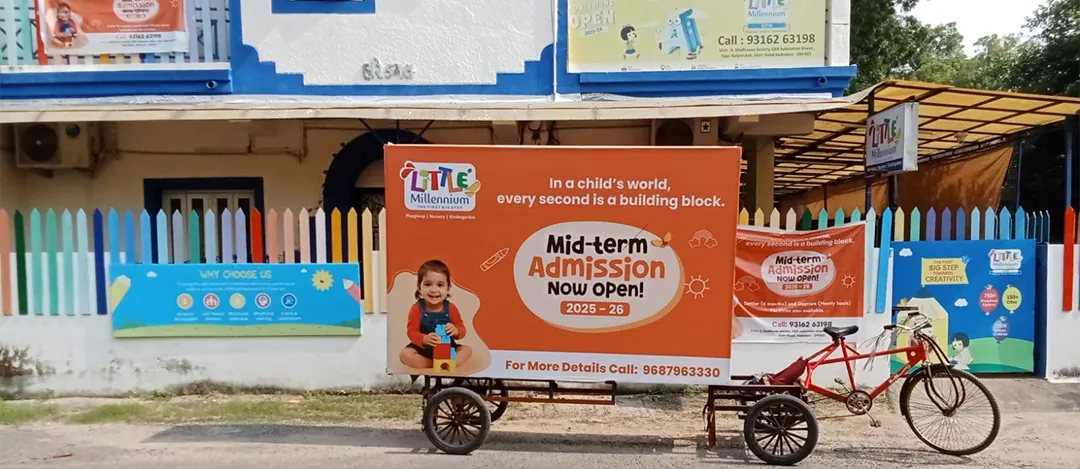 Little Millennium branded cart parked outside the preschool