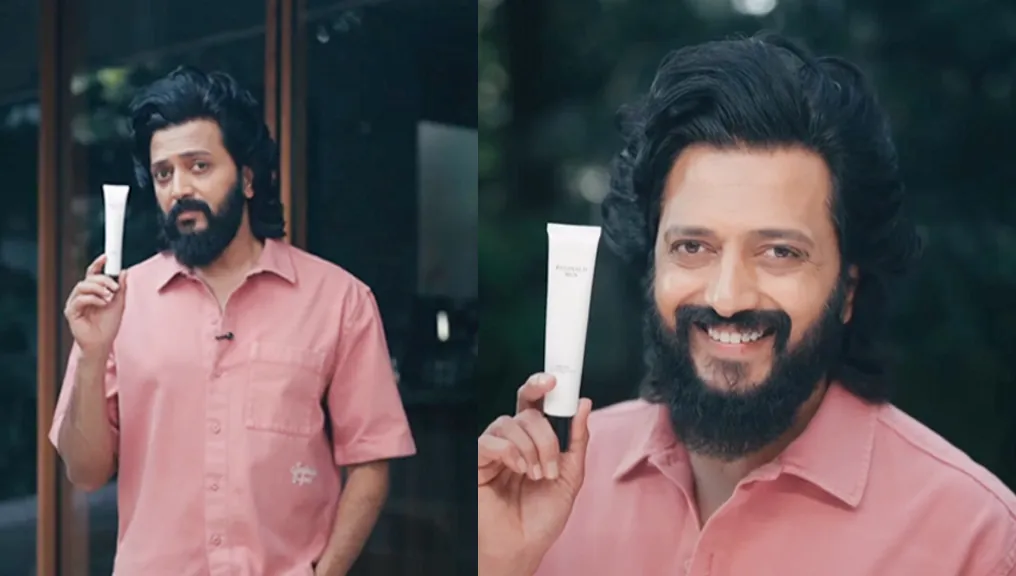 Riteish Deshmukh holding the Reginald Men sunscreen in the launch film