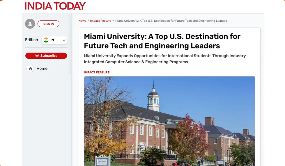 India Today Impact Feature page carrying the university article