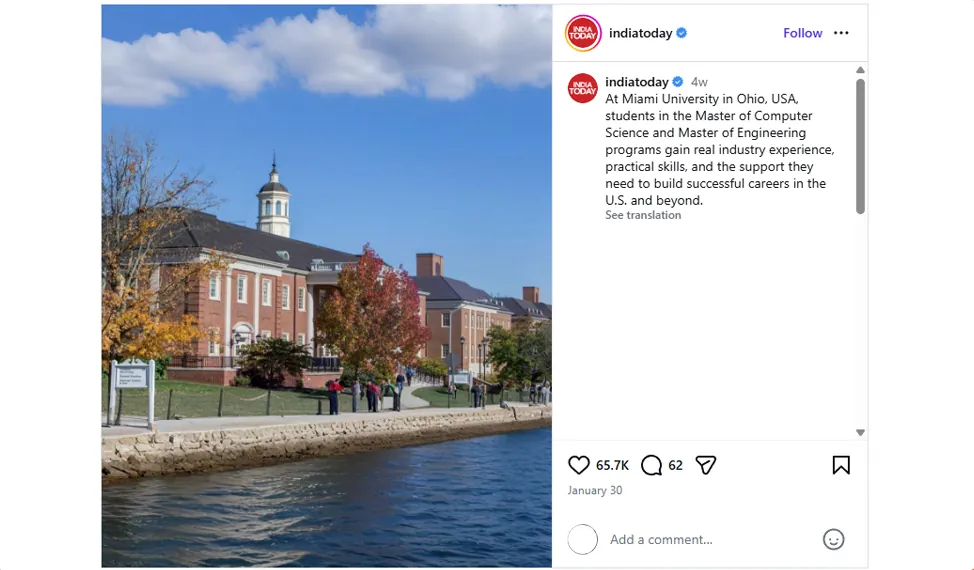 The India Today Instagram post amplifying the feature, showing 65.7 thousand likes