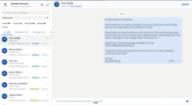 The LinkedIn outreach dashboard, invites and replies across every account