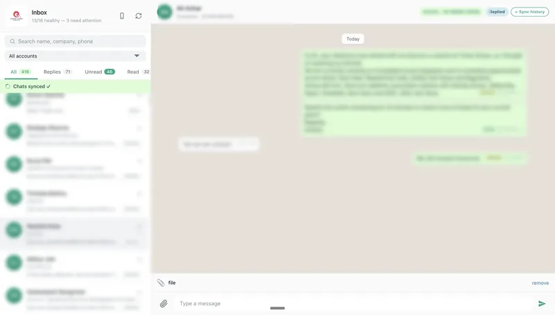 The WhatsApp outreach dashboard, one inbox across every connected number