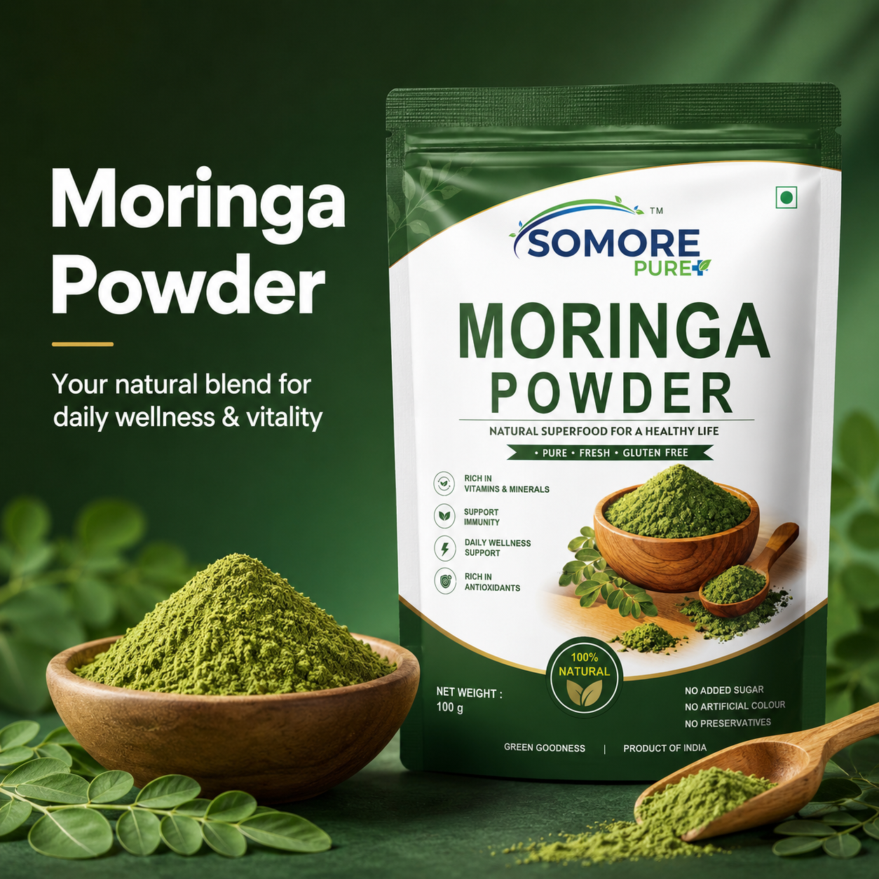 Somorepure Moringa Powder for Immunity & Daily Wellness (100g)