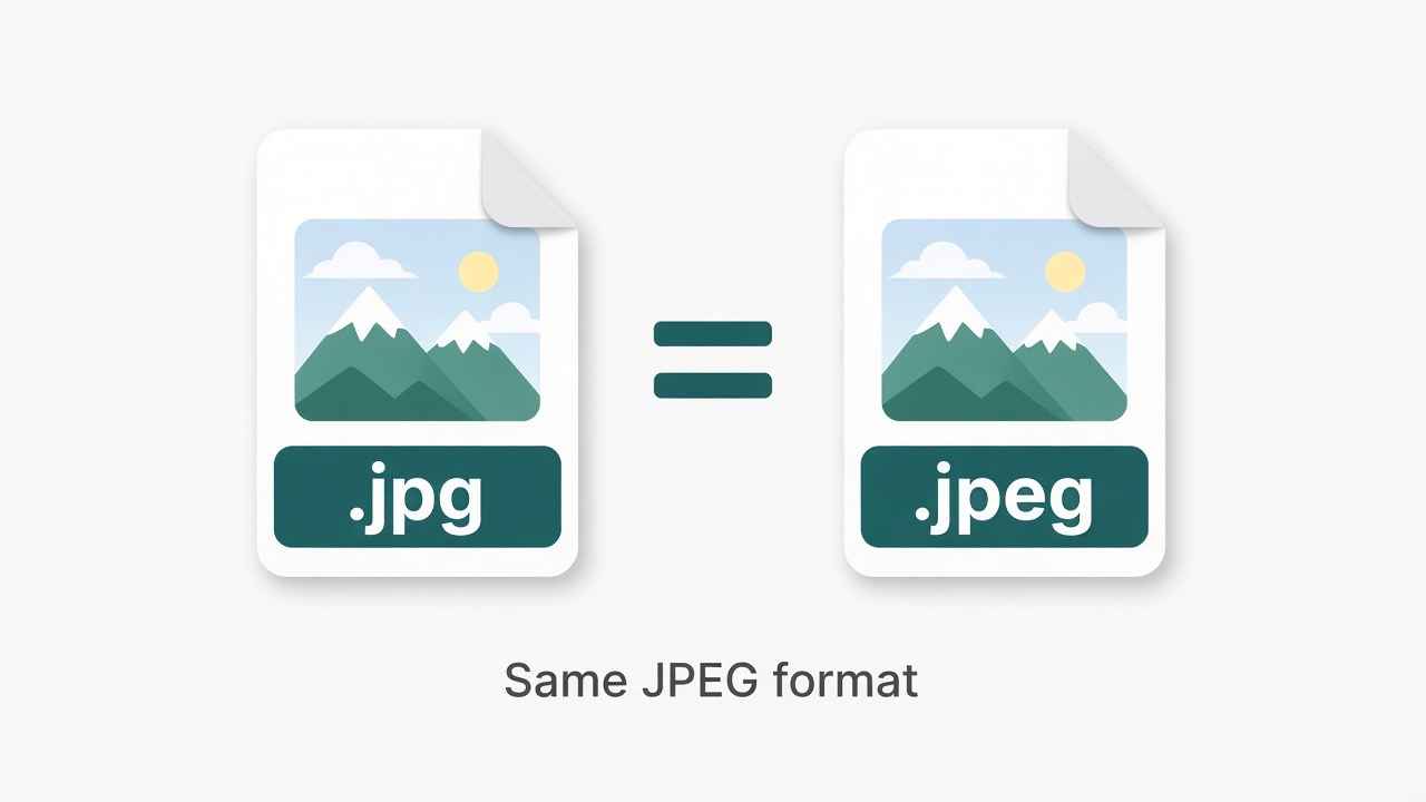 Side-by-side .jpg and .jpeg file cards showing the same JPEG photo format