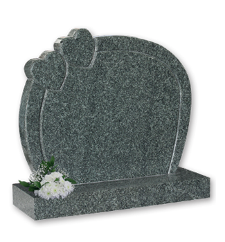 Rich Green granite memorial with double hearts and chamfered outline