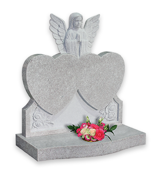 Double heart with hand carved angel and deep carved flowers
