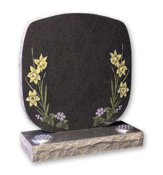 Delicately painted daffodils surrounds this memorial
