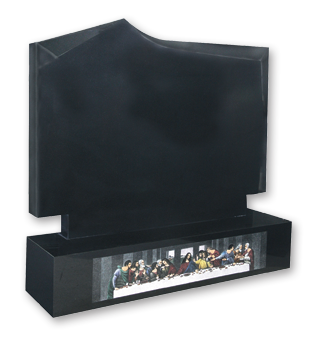 Chamfered memorial with image of last supper. Image is optional