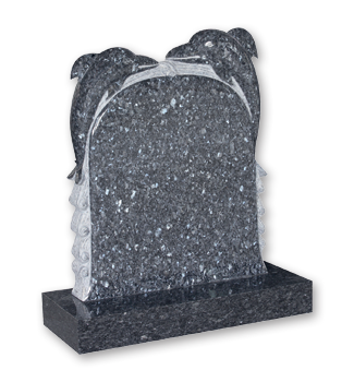 2 hand carved dolphins frame this memorial