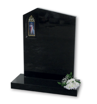 Off set peon with a stained glass window cut in to memorial