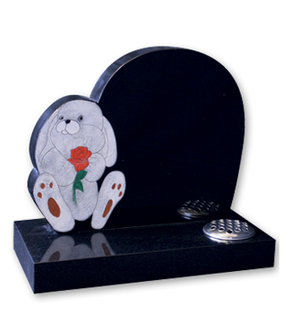 Dense Black memorial with hand painted rabbit design. Rose can be painted in any colour