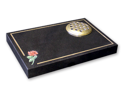 Cremation tablet with pin line border and rose