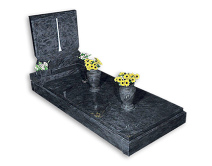 Upright book with onset cover slab and turned vases