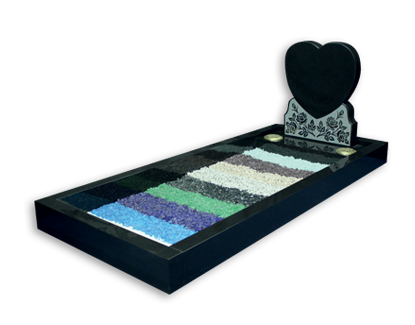 Heart with sand blast rose design and Sq kerbs. All colours of glass chippings have been shown to aid when choosing