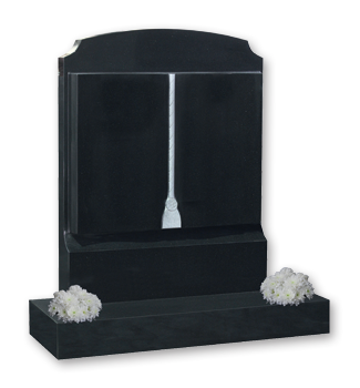 Dense Black book headstone with scooped corners and a fine worked tassel
