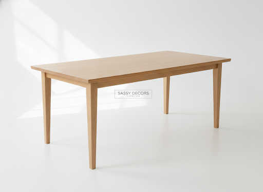 Solid white oak dining table with editorial layout styling